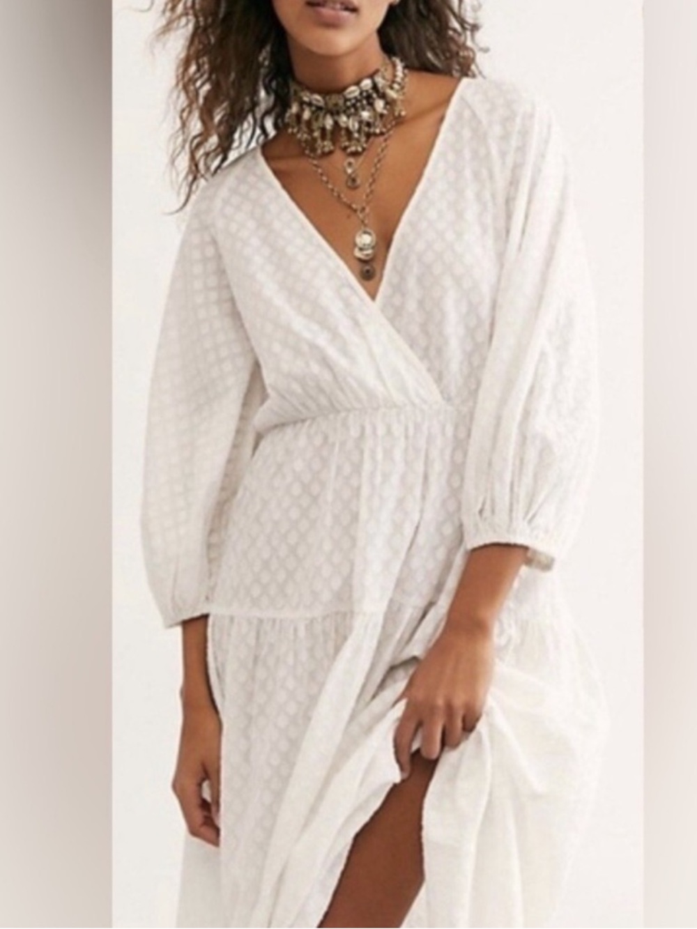 Free people like air surplice puff sleeve maxi slit dress
